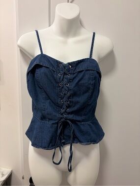 Haute Monde Navy Denim Lace-Up Peplum Camisole